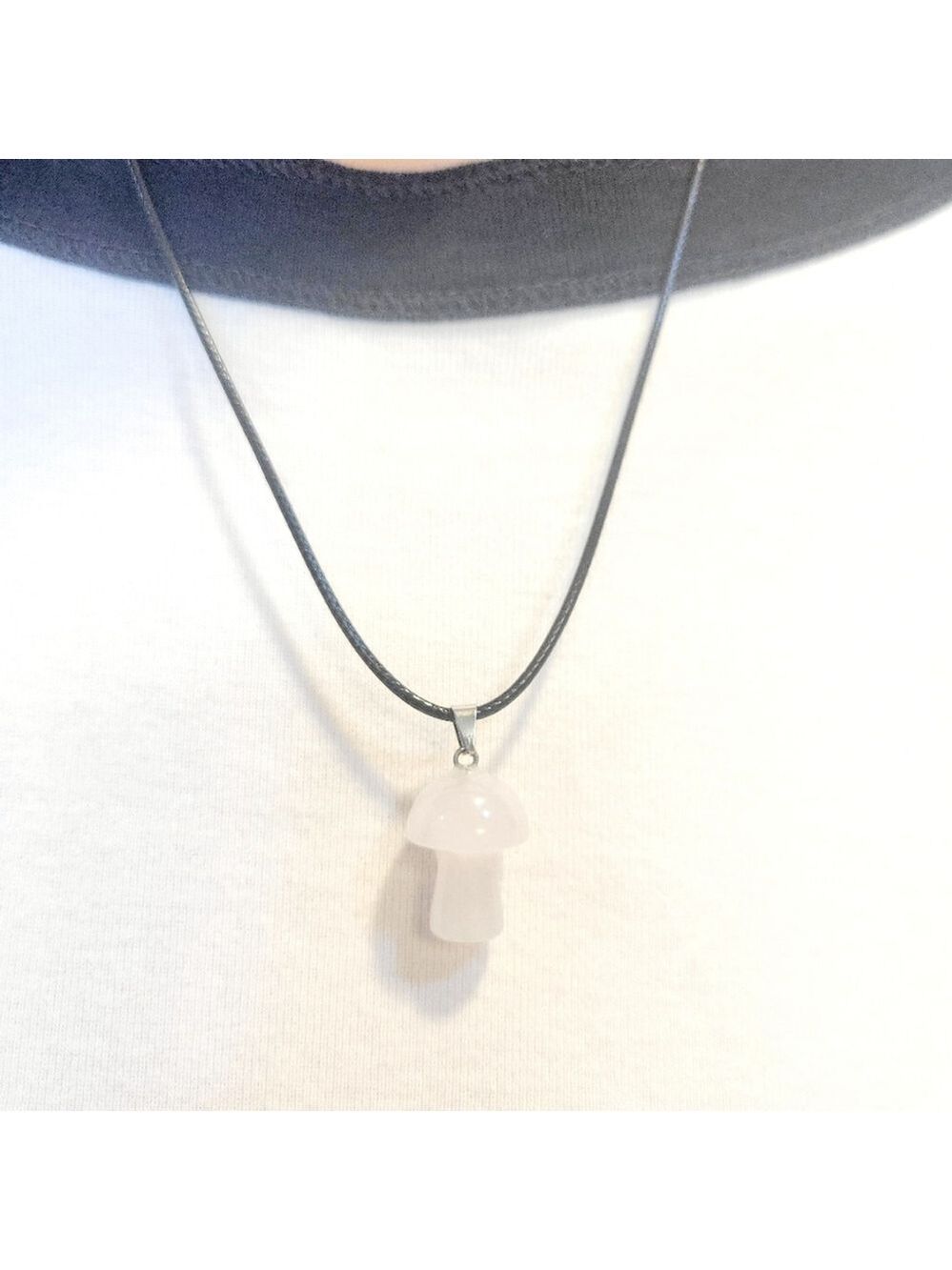Natural Rose Quartz Crystal Mushroom Pendant Necklace